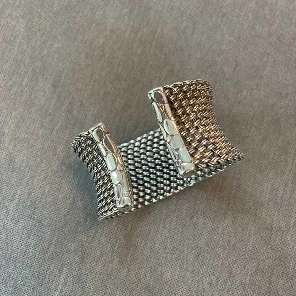 John Hardy Kali wide woven mesh bracelet SS